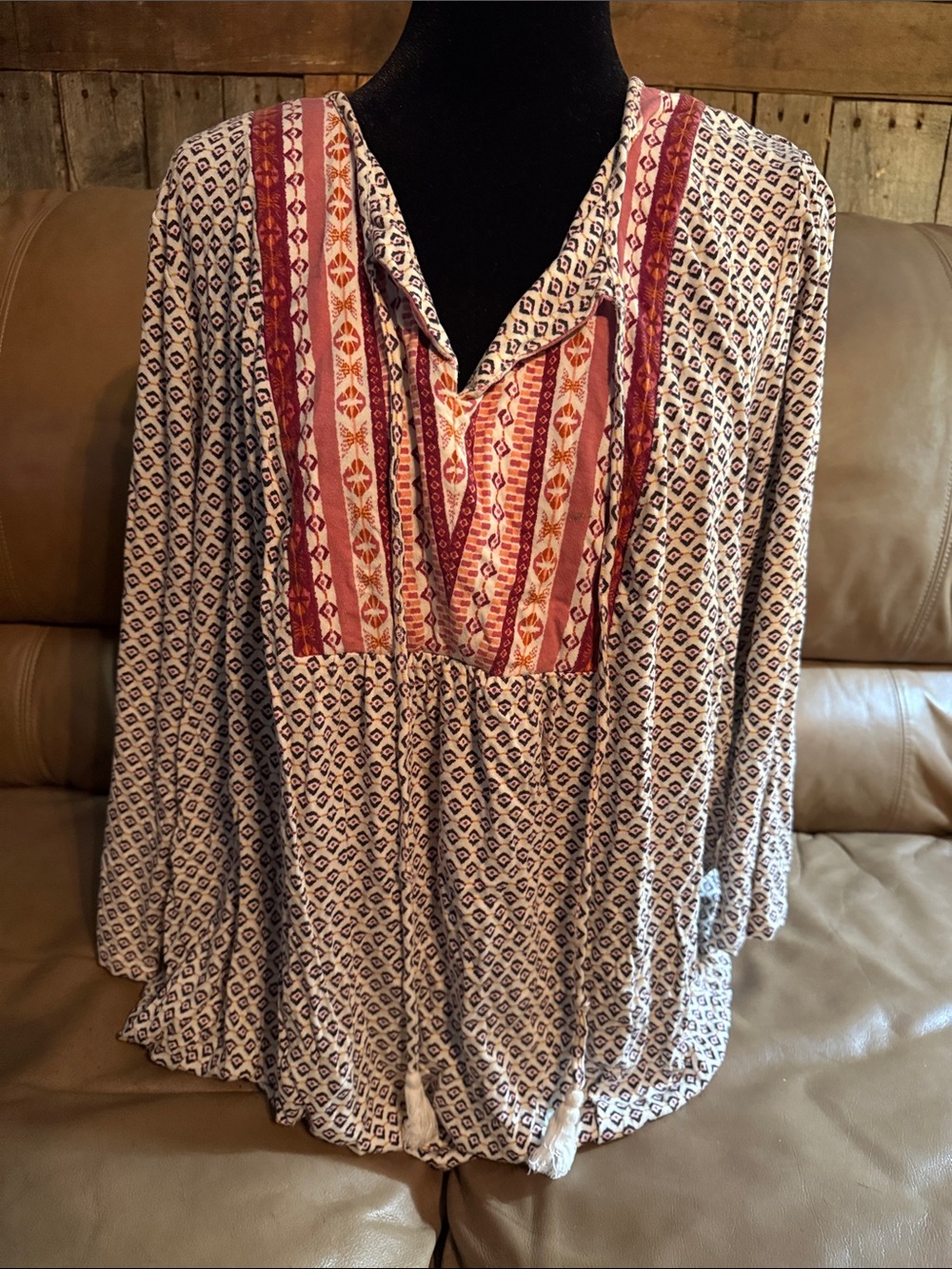 Daniel Rainn Cream Tunic with Rust and Orange Embroidered Yoke
